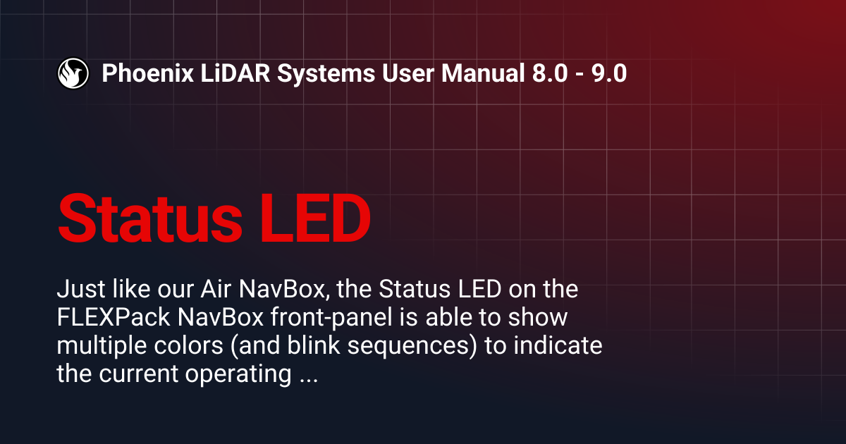 Status LED | Phoenix LiDAR Systems User Manual 8.0 - 9.0